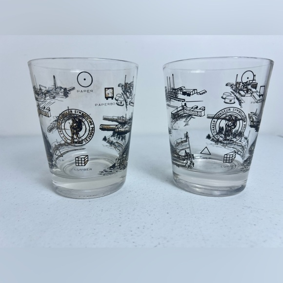 Set of 2 MCM Bar Glasses The Fraser Voyageur Symbolizing Progress Manufacturing - Picture 1 of 10